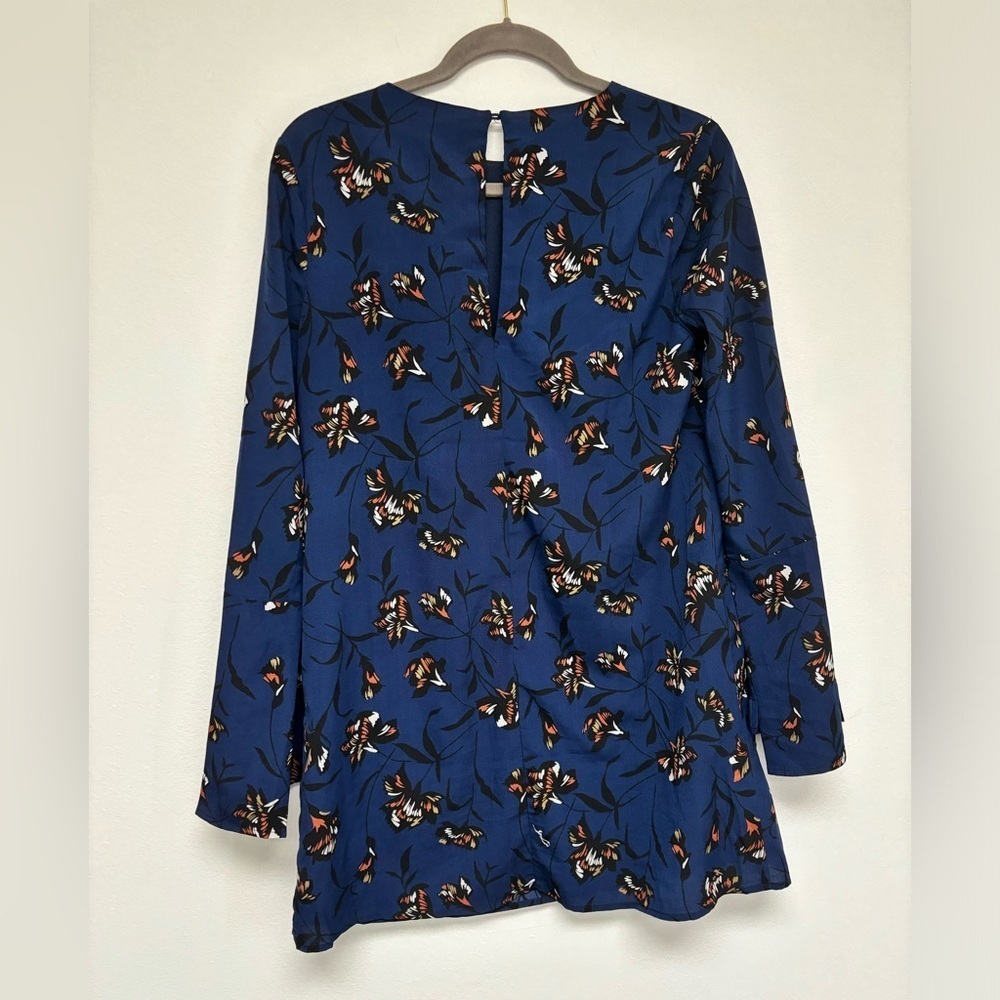 Lulu’s Pleasant Valley Navy Blue Floral Print Long Sleeve Shift Dress small - Picture 5 of 8